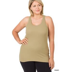 1X Khaki Ribbed Seamless Racerback Tank Top Zenana oversized Plus Size comfort